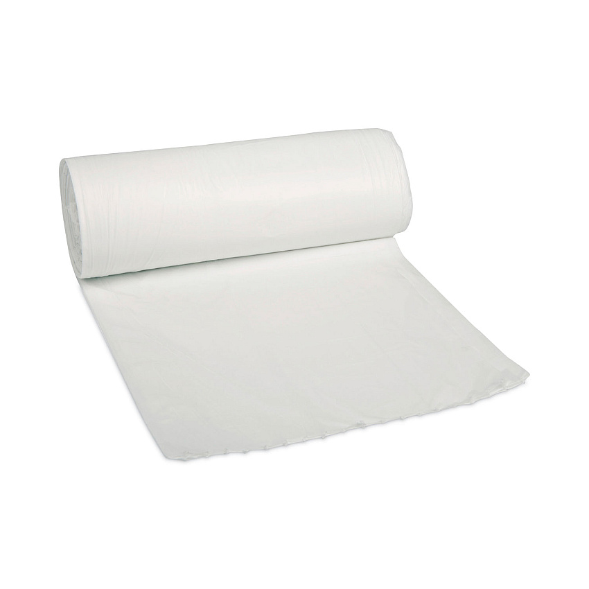 Boardwalk Low-Density Waste Can Liners, 30 gal, 0.5 mil, 30" x 36", White, Perforated Roll, 10 Bags/Roll, 20 Rolls/Carton (BWK511)