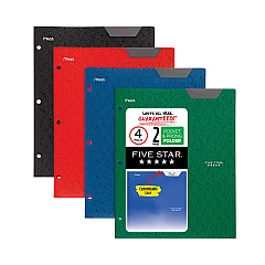 Five Star Two-Pocket Stay-Put Plastic Folder, 11 x 8.5, Assorted, 4/Pack (MEA38049)