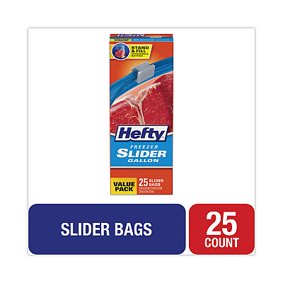 Hefty Slider Stand and Fill Freezer Storage Bags, 1 gal, 10.56" x 11", Clear, 25/Box (RFPR88073)