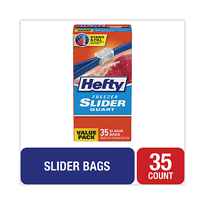 Hefty Slider Stand and Fill Freezer Storage Bags, 32 oz, 7" x 8", Clear, 35/Box (RFPR88079)