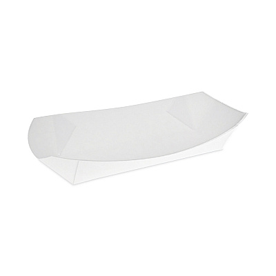 Pactiv Evergreen Paperboard Boat Basket, Hot Dog Tray with Perforations, 7.04 x 1.75 x 1.43, White, Paper, 1,000/Carton (PCTDDOGTPAC)