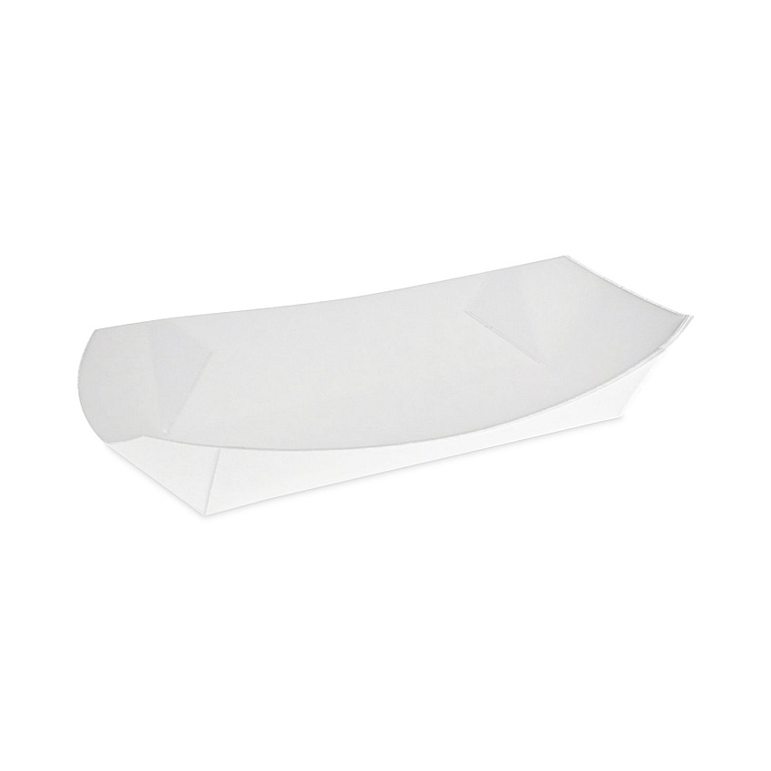 Pactiv Evergreen Paperboard Boat Basket, Hot Dog Tray with Perforations, 7.04 x 1.75 x 1.43, White, Paper, 1,000/Carton (PCTDDOGTPAC)