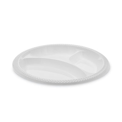 Pactiv Evergreen Meadoware Impact Plastic Dinnerware, 3-Compartment Plate, 10.25" dia, White, 500/Carton (PCTMIC10Y)