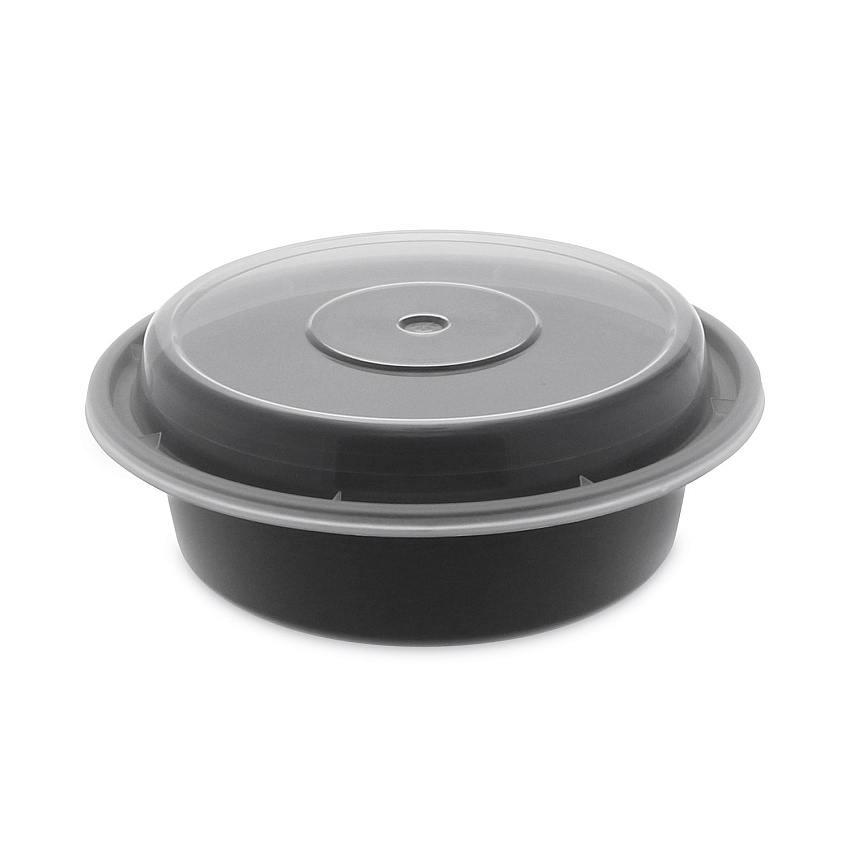 Pactiv Evergreen Newspring VERSAtainer Microwavable Containers, 16 oz, 6" Diameter, Black/Clear, Plastic, 150/Carton (PCTNC718B)