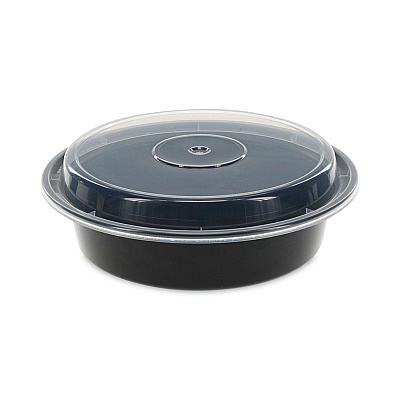 Pactiv Evergreen Newspring VERSAtainer Microwavable Containers, 24 oz, 7" Diameter, Black/Clear, Plastic, 150/Carton (PCTNC723B)