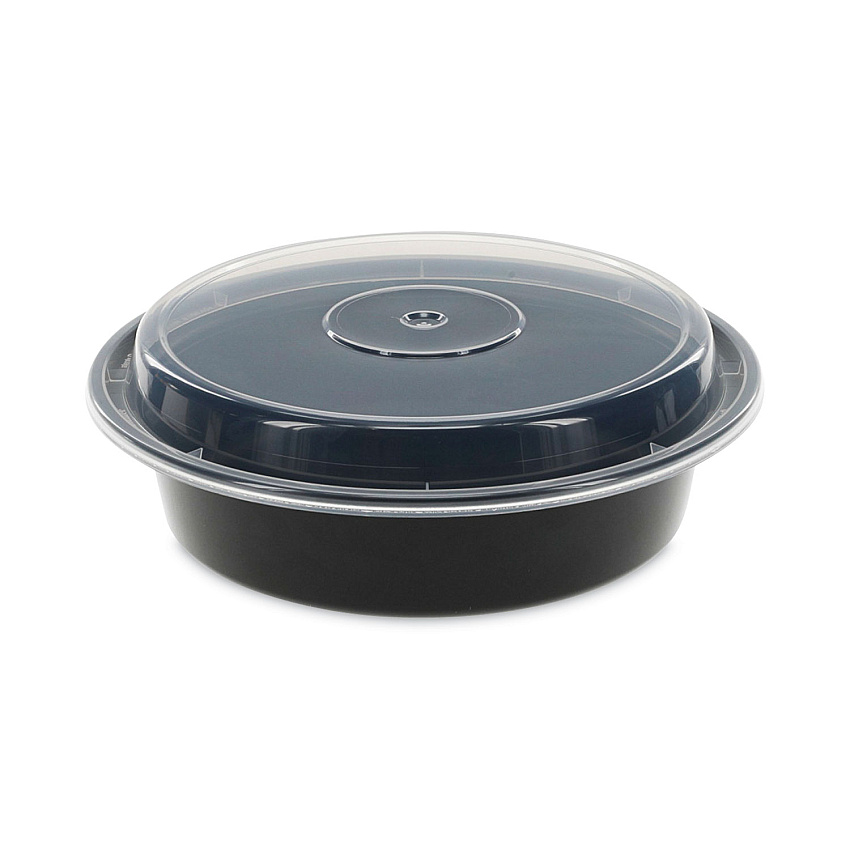 Pactiv Evergreen Newspring VERSAtainer Microwavable Containers, 24 oz, 7" Diameter, Black/Clear, Plastic, 150/Carton (PCTNC723B)