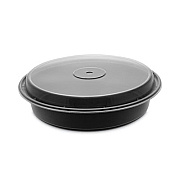 Pactiv Newspring VERSAtainer Microwavable Containers, Vented Lid, 48 oz, 9" Diameter, Black/Clear, Plastic, 150/Carton (PCTNC948B)