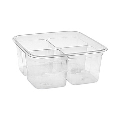 Pactiv Evergreen EarthChoice Square Recycled Bowl,4-Compartment, 32 oz, 6.13 x 6.13 x 2.61, Clear, Plastic, 360/Carton (PCTY6S324C)