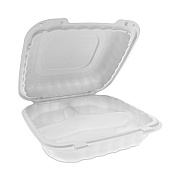 Pactiv Evergreen EarthChoice SmartLock Microwavable MFPP Hinged Lid Container, 3-Compartment, 8.31 x 8.35 x 3.1, White, Plastic, 200/Carton (PCTYCN808030000)