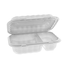 Pactiv Evergreen EarthChoice SmartLock Microwavable MFPP Hinged Lid Container, 2-Compartment, 9 x 6 x 3, White, Plastic, 270/Carton (PCTYCN809620000)