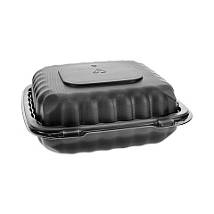 Pactiv Evergreen EarthChoice SmartLock Microwavable MFPP Hinged Lid Container, 8.31 x 8.35 x 3.1, Black, Plastic, 200/Carton (PCTYCNB08010000)
