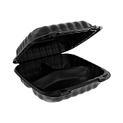 Pactiv Evergreen EarthChoice SmartLock Microwavable MFPP Hinged Lid Container, 3-Compartment, 8.3 x 8.3 x 3.4, Black, Plastic, 200/Carton (PCTYCNB08030000)