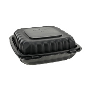 Pactiv Evergreen EarthChoice SmartLock Microwavable MFPP Hinged Lid Container, 3-Compartment, 9.33 x 8.88 x 3.1, Black, Plastic, 120/Carton (PCTYCNB09030000)