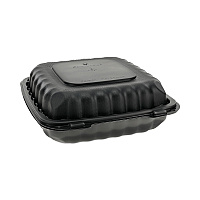 Pactiv Evergreen EarthChoice SmartLock Microwavable MFPP Hinged Lid Container, 3-Compartment, 9.33 x 8.88 x 3.1, Black, Plastic, 120/Carton (PCTYCNB09030000)
