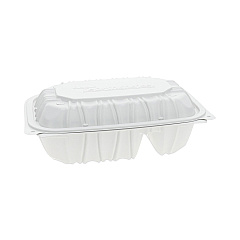 Pactiv Evergreen EarthChoice Vented Microwavable MFPP Hinged Lid Container, 2-Compartment, 9 x 6 x 3.1, White, Plastic, 170/Carton (PCTYCNW02052)