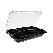 Pactiv Evergreen Dual Color SmartLock Hinged Lid Container, 4-Compartment, 10.75 x 8 x 3.25, Black Base/Clear Top, Plastic, 125/Carton (PCTYEH891140000)