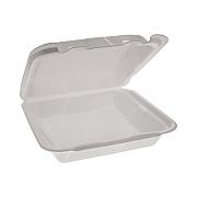 Pactiv Evergreen Foam Hinged Lid Container, Dual Tab Lock Happy Face, 8 x 7.75 x 2.25, White, 200/Carton (PCTYHD18SS00200)