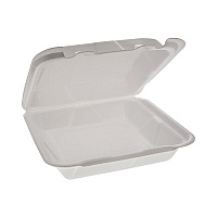 Pactiv Evergreen Foam Hinged Lid Container, Dual Tab Lock Happy Face, 8 x 7.75 x 2.25, White, 200/Carton (PCTYHD18SS00200)