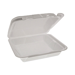 Pactiv Evergreen Foam Hinged Lid Container, Dual Tab Lock Happy Face, 8 x 7.75 x 2.25, White, 200/Carton (PCTYHD18SS00200)