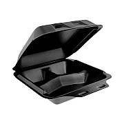 Pactiv Evergreen SmartLock Foam Hinged Lid Container, Medium, 3-Compartment, 8 x 8.5 x 3, Black, 150/Carton (PCTYHLB08030000)