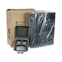 Pactiv Evergreen SmartLock Foam Hinged Lid Container, Large, 3-Compartment, 9 x 9.5 x 3.25, Black, 150/Carton (PCTYHLB09030000)