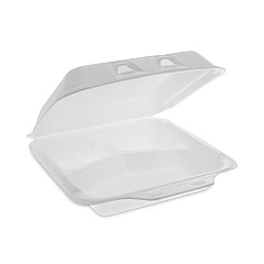Pactiv Evergreen SmartLock Foam Hinged Lid Container, Small, 3-Compartment, 7.5 x 8 x 2.63, White, 150/Carton (PCTYHLW07030000)
