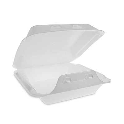 Pactiv Evergreen SmartLock Foam Hinged Lid Container, Medium, 8 x 8 x 3, White, 150/Carton (PCTYHLW08010000)