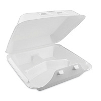 Pactiv Evergreen SmartLock Foam Hinged Lid Container, Large, 3-Compartment, 9 x 9.25 x 3.25, White, 150/Carton (PCTYHLW09030000)