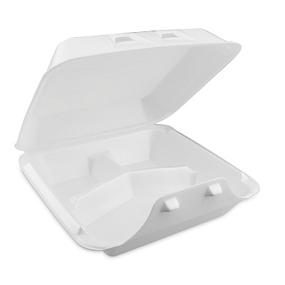 Pactiv Evergreen SmartLock Foam Hinged Lid Container, Large, 3-Compartment, 9 x 9.25 x 3.25, White, 150/Carton (PCTYHLW09030000)