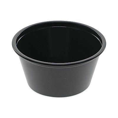 Pactiv Evergreen Plastic Portion Cup, 2 oz, Black, 200/Bag, 12 Bags/Carton (PCTYS200E)