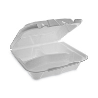 Pactiv Evergreen Vented Foam Hinged Lid Container, Dual Tab Lock Economy, 3-Compartment, 8.42 x 8.15 x 3, White, 150/Carton (PCTYTD18803ECON)