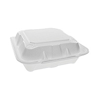 Pactiv Evergreen Vented Foam Hinged Lid Container, Dual Tab Lock, 8.42 x 8.15 x 3, White, 150/Carton (PCTYTD188010000)