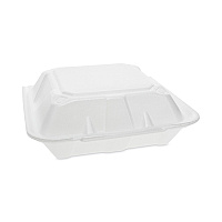 Pactiv Evergreen Vented Foam Hinged Lid Container, Dual Tab Lock, 9.13 x 9 x 3.25, White, 150/Carton (PCTYTD199010000)