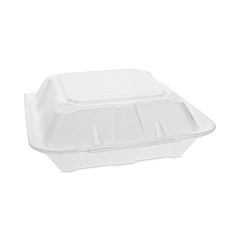 Pactiv Evergreen Vented Foam Hinged Lid Container, Dual Tab Lock, 9.13 x 9 x 3.25, White, 150/Carton (PCTYTD199010000)