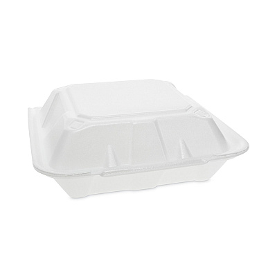 Pactiv Evergreen Vented Foam Hinged Lid Container, Dual Tab Lock, 9.13 x 9 x 3.25, White, 150/Carton (PCTYTD199010000)