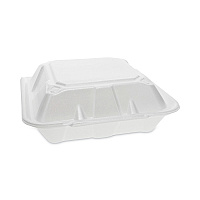 Pactiv Evergreen Vented Foam Hinged Lid Container, Dual Tab Lock, 3-Compartment, 9.13 x 9 x 3.25, White, 150/Carton (PCTYTD199030000)