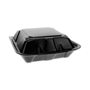 Pactiv Evergreen Vented Foam Hinged Lid Container, Dual Tab Lock, 9 x 9 x 3.25, Black, 150/Carton (YTDB99010000)