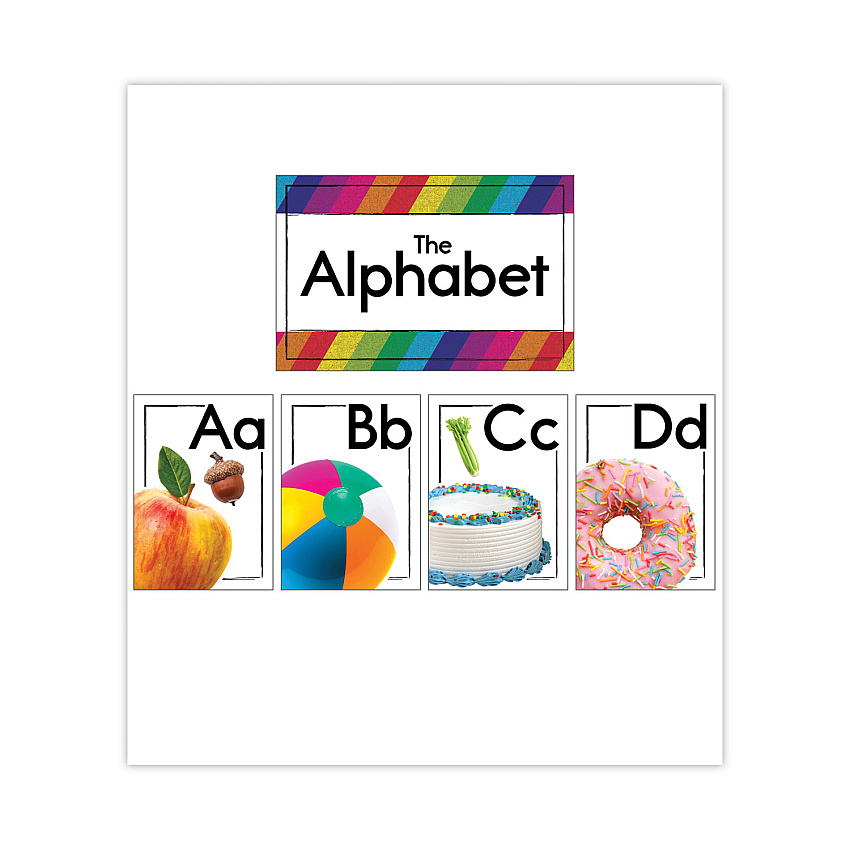 Carson-Dellosa Education Curriculum Bulletin Board Sets, 27-Piece Set, Alphabet, 16" x 10.5", Multicolor (CDP110517)