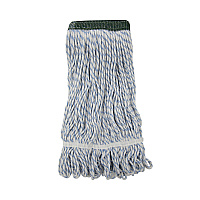 Boardwalk Mop Head, Floor Finish, Wide, Rayon/Polyester, Medium, White/Blue, 12/Carton (BWK552)