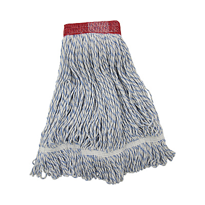 Boardwalk Mop Head, Floor Finish, Wide, Rayon/Polyester, Large, White/Blue, 12/Carton (BWK553)