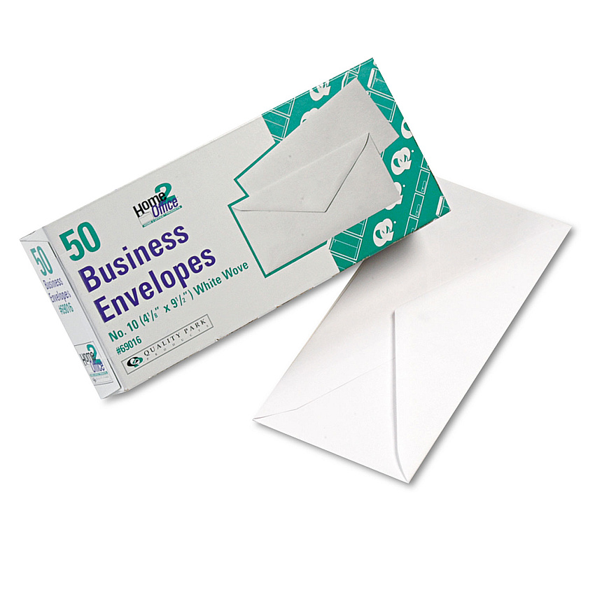 Quality Park White Wove Business Envelope Convenience Packs, #10, Bankers Flap, Gummed Closure, 4.13 x 9.5, White, 50/Box (QUA69016)
