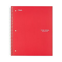 Five Star Wirebound Notebook with Two Pockets, 1-Subject, Wide/Legal Rule, Red Cover, (100) 10.5" x 8" Sheets (MEA5200)