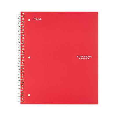 Five Star Wirebound Notebook with Two Pockets, 1-Subject, Wide/Legal Rule, Red Cover, (100) 10.5" x 8" Sheets (MEA5200)