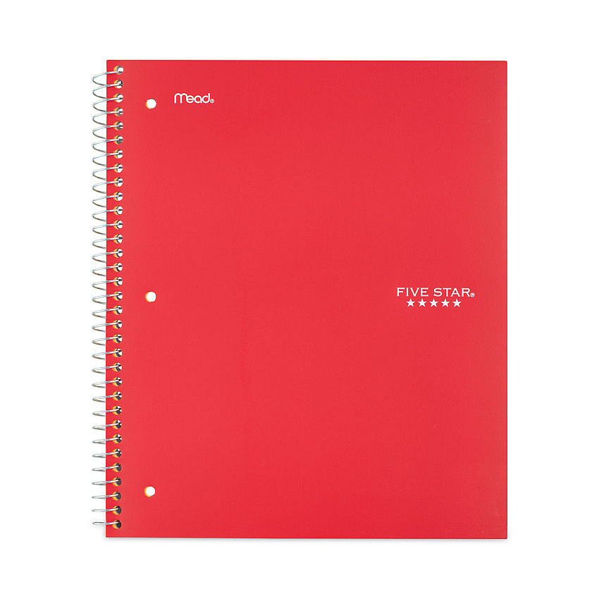Five Star Wirebound Notebook with Two Pockets, 1-Subject, Wide/Legal Rule, Red Cover, (100) 10.5" x 8" Sheets (MEA5200)