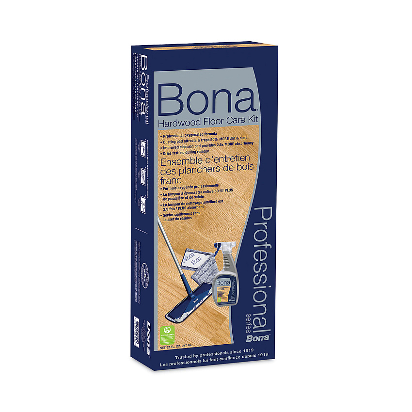 Bona Hardwood Floor Care Kit, 15" Wide Microfiber Head, 52" Blue Steel Handle (BNAWM710013398)
