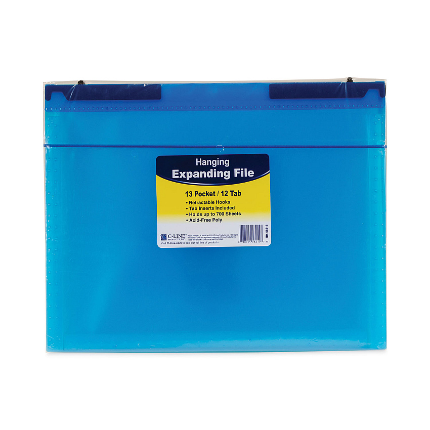 C-Line Expanding File with Hang Tabs, Pre-Printed Index-Tab Inserts, 12 Sections, 1" Capacity, Letter Size, 1/6-Cut Tabs, Blue (CLI58215)