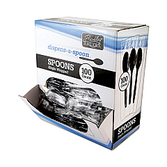 Berkley Square Dispens-a Spoon, Individually Wrapped, Mediumweight, Teaspoons, Black, 100/Box (BSQBEP90206)