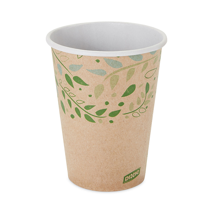 Dixie EcoSmart Recycled Fiber Hot/Cold Cups, 12 oz, Kraft/Green, 50/Sleeve, 20 Sleeves/Carton (DXE2342R)