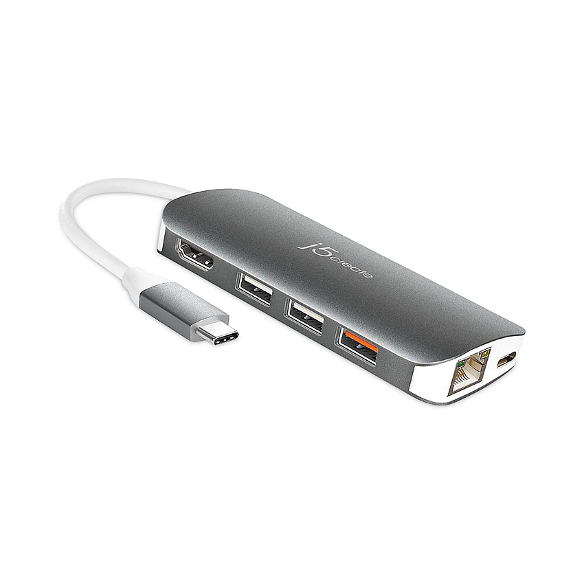 j5create USB-C Multiport Adapter, Gray/White (JCRJCD383)