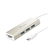 j5create USB-C Hub with SD/Micro SD Card Reader, 3 Ports, Silver (JCRJCH347)